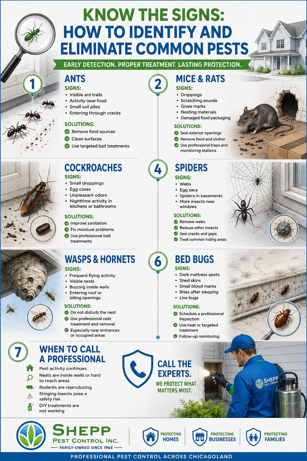 Custom made infographic explaining in detail how to identify and Eliminate common pests
